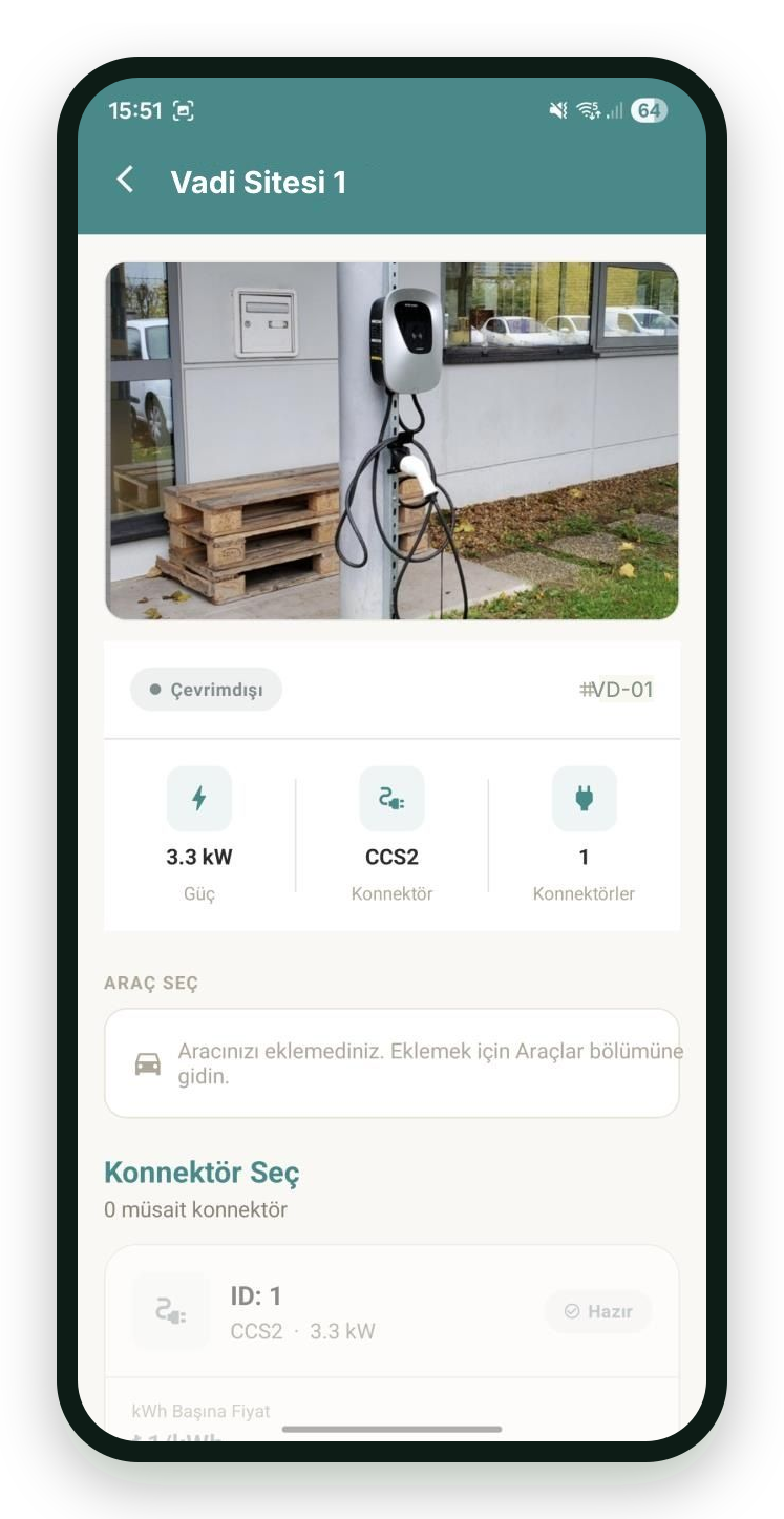 PulsEV mobil uygulaması ekran görüntüsü